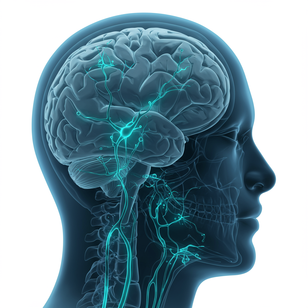 Digital illustration of a human brain and nervous system highlighting enhanced focus and mood balance from Nutri Boost Ashwagandha